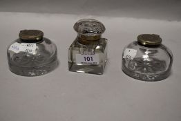 Three late Victorian cut glass in wells all having lids in good condition