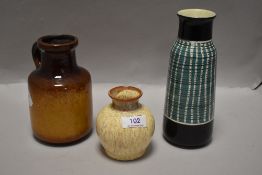 Three small West German pottery vases