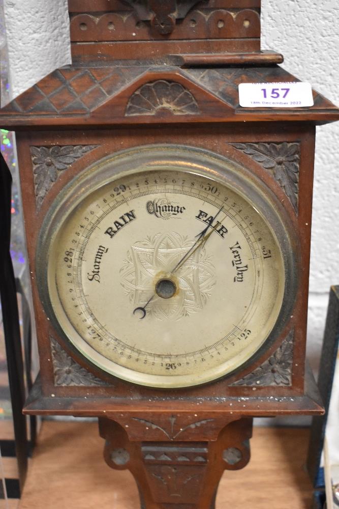 A Victorian Gothic design barometer with carved mahogany case - Image 2 of 2