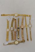 Nine ladies watches, having gold tone straps, including Sekonda.