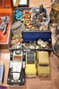 A selection of mixed costume jewellery including wristwatches, HM silver lidded container, cuff