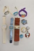 Ten watches including thick leather strapped and two loose watch faces.