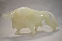 A vintage Onyx stone carved figure of a Spanish bull