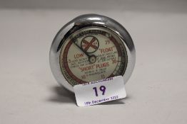 An early 20th century motor car Red Ex petrol or fuel gauge with clip