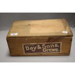 A vintage Day and Sons Grewe wooden advertising crate