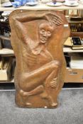 A mid century art studio copper worked sculpture by local artist Peter Broadhurst depicting an