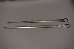 A pair of Military Issue Elctro plated Meat Skewers having makers marks for Briddon Brothers, length