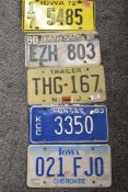 Five vintage American license plates