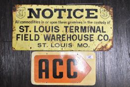 Two industrial signs including St Louis Terminal Field Warehouse