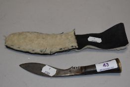 A late 19th century miniature Gurkha Kukri knife having wooden handle with brass end cap 18cm long