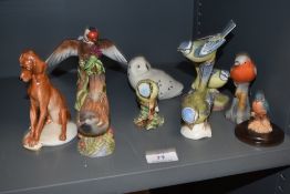 A selection of figure studies including Crown Goldfinch, Worcester Sparrow, Beswick Blue tit, Goebel