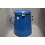 An early 20th century large French enamel food or grain storage bin in blue