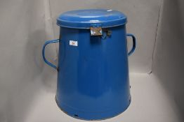 An early 20th century large French enamel food or grain storage bin in blue