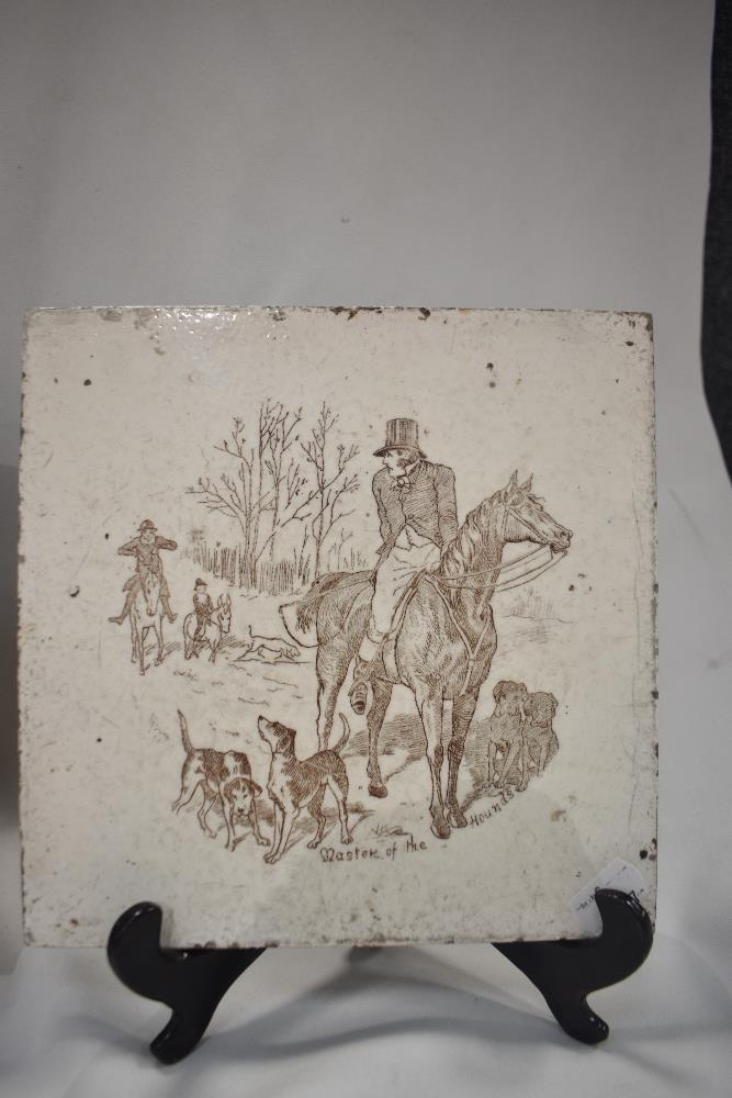 Three Victorian Wedgwood tiles including two Master of the Hunt and A Flye Offendith Him AF - Image 4 of 5