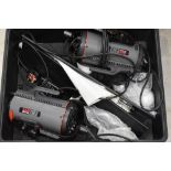 A selection of professional photography equipment including Courtenay Solaflash 1150 and 1250