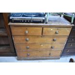 A Victorian stained pine chest of two over three drawers, width approx. 115cm