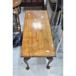 A stained frame coffee table on cabriole legs, approx. 92 x 38cm