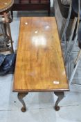 A stained frame coffee table on cabriole legs, approx. 92 x 38cm