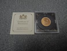 A South Africa 2012 Gold 1/4 Krugerrand contains 1/4 oz of Fine Gold