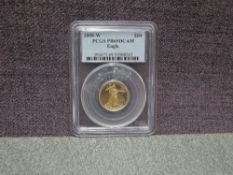 A US 2008 10 Dollar Coin, Liberty, 1/4 oz Fine Gold in plastic capsule