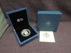 A United Kingdom 2012 Diamond Jubilee £10 Silver Proof Coin, 5oz of Silver with certificate, in