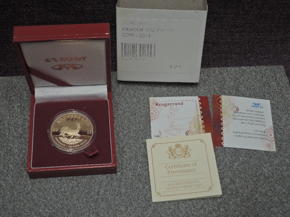A 2013 1oz Fine Gold Krugerrand, limited edition of 1500, certificate of provenance in plastic