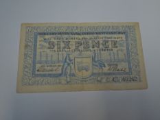 An Australian Six Pence Bank Note, dated Hay 1st March 1941, for the Seven Camp Interment Camp Hay,