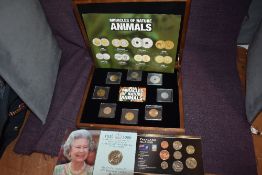 London mint 'miracles of nature, animals' eight coin set, in wooden case, plus a Falkland island