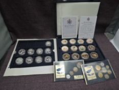 Eight Gibraltar Elizabeth II 2008 Silver £5 Coins and one similar Crown including Battle of