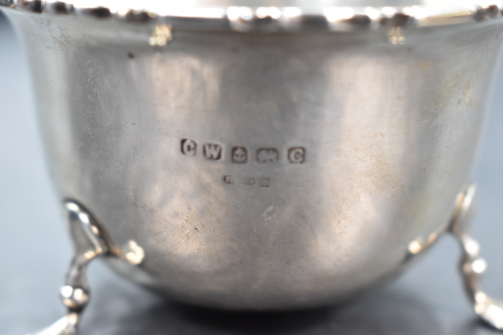 A George V silver sugar bowl, of circular form with moulded edge detail and three down-swept legs - Image 2 of 2