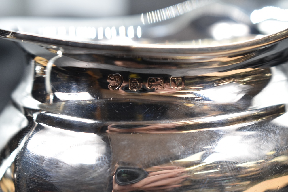 A matching silver cream jug and sugar bowl of oval form with architectural handles and bun feet, - Image 3 of 5