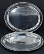 A pair of silver card trays of oval form having gadrooned detail to rims, Birmingham 1975, J B