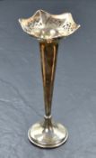 A silver stem vase of trumpet form having pierced shaped rim and weighted base, Birmingham 1922,