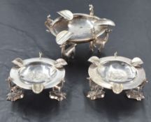 Three Peruvian silver ashtrays with Llama and coin detail, (2 & 1), approx 369.3g