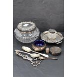 A selection of miscellaneous silver and white metal items, to include a silver and glass inkwell AF,