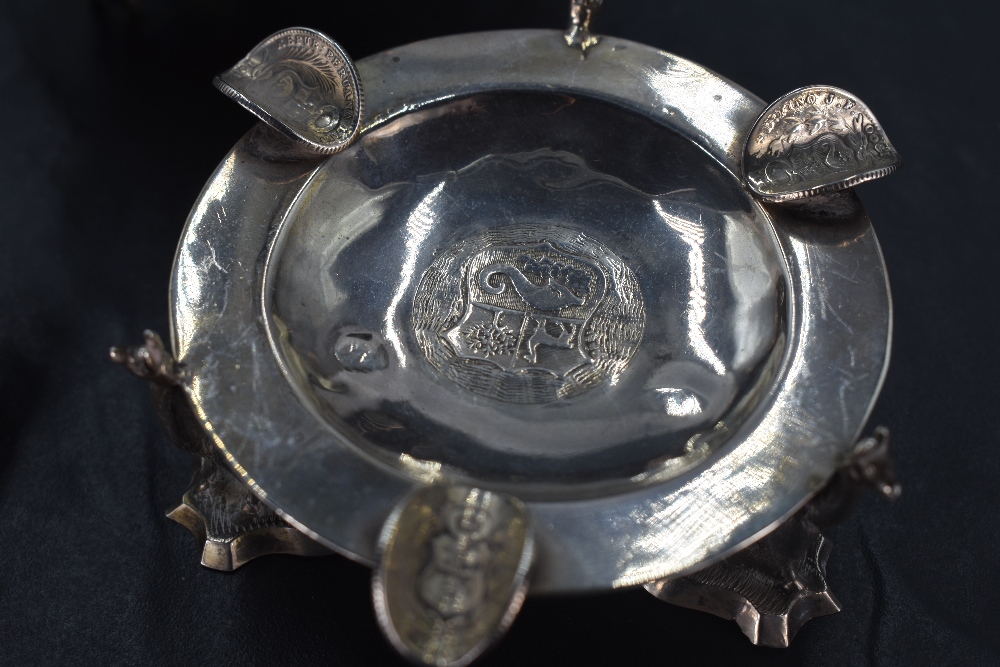 Three Peruvian silver ashtrays with Llama and coin detail, (2 & 1), approx 369.3g - Image 2 of 4