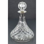 A cut glass ship's decanter having silver collar, Birmingham 1974, Charles S Green & Co Ltd