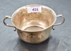 A silver two handled sugar bowl of plain form bearing monogram to side, Birmingham 1932, Harrods