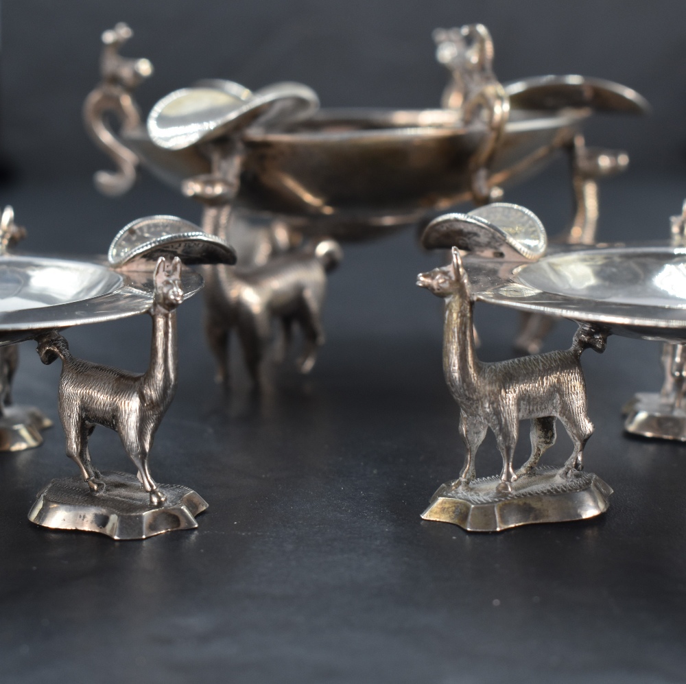 Three Peruvian silver ashtrays with Llama and coin detail, (2 & 1), approx 369.3g - Image 3 of 4