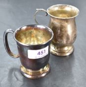 A small silver Christening mug of plain form having moulded handle, Sheffield 1965, Viners, and