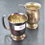 A small silver Christening mug of plain form having moulded handle, Sheffield 1965, Viners, and