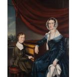 ENGLISH PROVINCIAL SCHOOL, 1840 PORTRAIT OF A MOTHER AND CHILD WITH A BROADWOOD PIANO