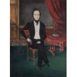 BRITISH SCHOOL, 19TH CENTURY PORTRAIT OF JAMES MARSHALL, EDINBURGH, WITH HIS FLUTE ON THE TABLE