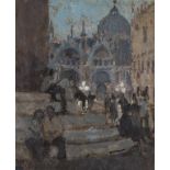 • BERNARD DUNSTAN R.A. (1920-2017) THE PIAZZETTA, DUSK (ST. MARKS SQUARE)