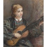 ENGLISH SCHOOL (CIRCA 1860) PORTRAIT OF A YOUNG LADY PLAYING GUITAR