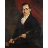 CONTINENTAL SCHOOL (CIRCA 1840) PORTRAIT OF A GENTLEMAN HOLDING A CLARINET