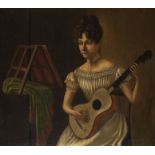 ENGLISH SCHOOL, 19TH CENTURY PORTRAIT OF A YOUNG LADY PLAYING THE GUITAR