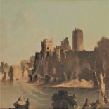 ¤ • BERTRAM NICHOLLS (1883-1975) RUINED CASTLE ON THE BANKS OF A RIVER