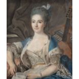 CONTINENTAL SCHOOL, 18TH CENTURY PORTRAIT OF A WOMAN BESIDE A FRENCH HARPSICHORD
