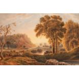 ¤ FOLLOWER OF GEORGE BARRET JNR, O.W.S. (1767-1842) AN EXTENSIVE LANDSCAPE VIEW AT SUNSET